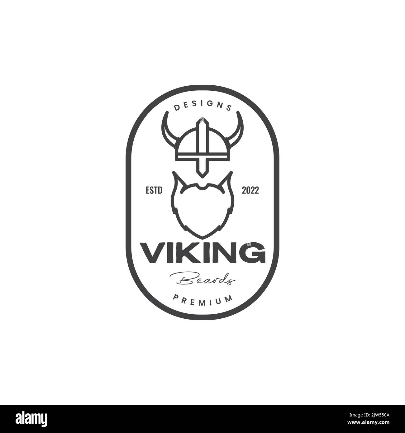 old man viking beard logo design badge vintage Stock Vector