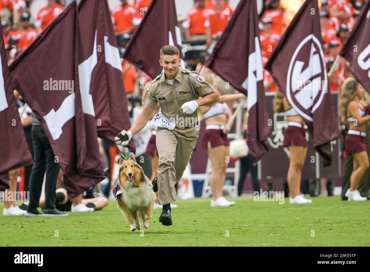 September 03, 2022: Texas A&M Aggies cadets and his Reveille running ...