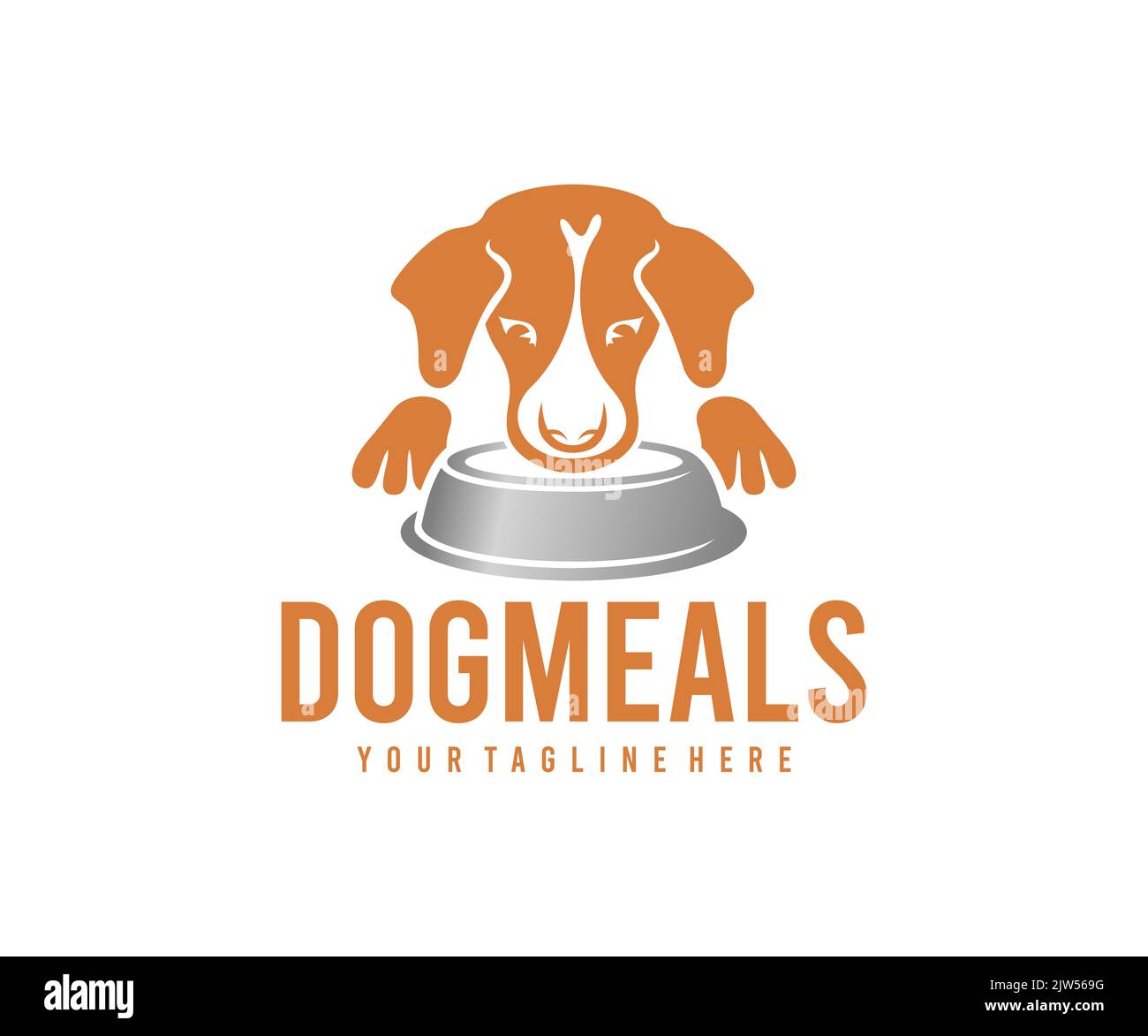 Dog meals, dog food, dog and bowl of feed, logo design. Pet, animal