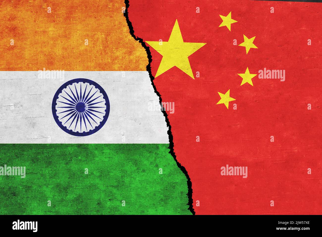India and China flags together. China and India conflict. China vs India Stock Photo