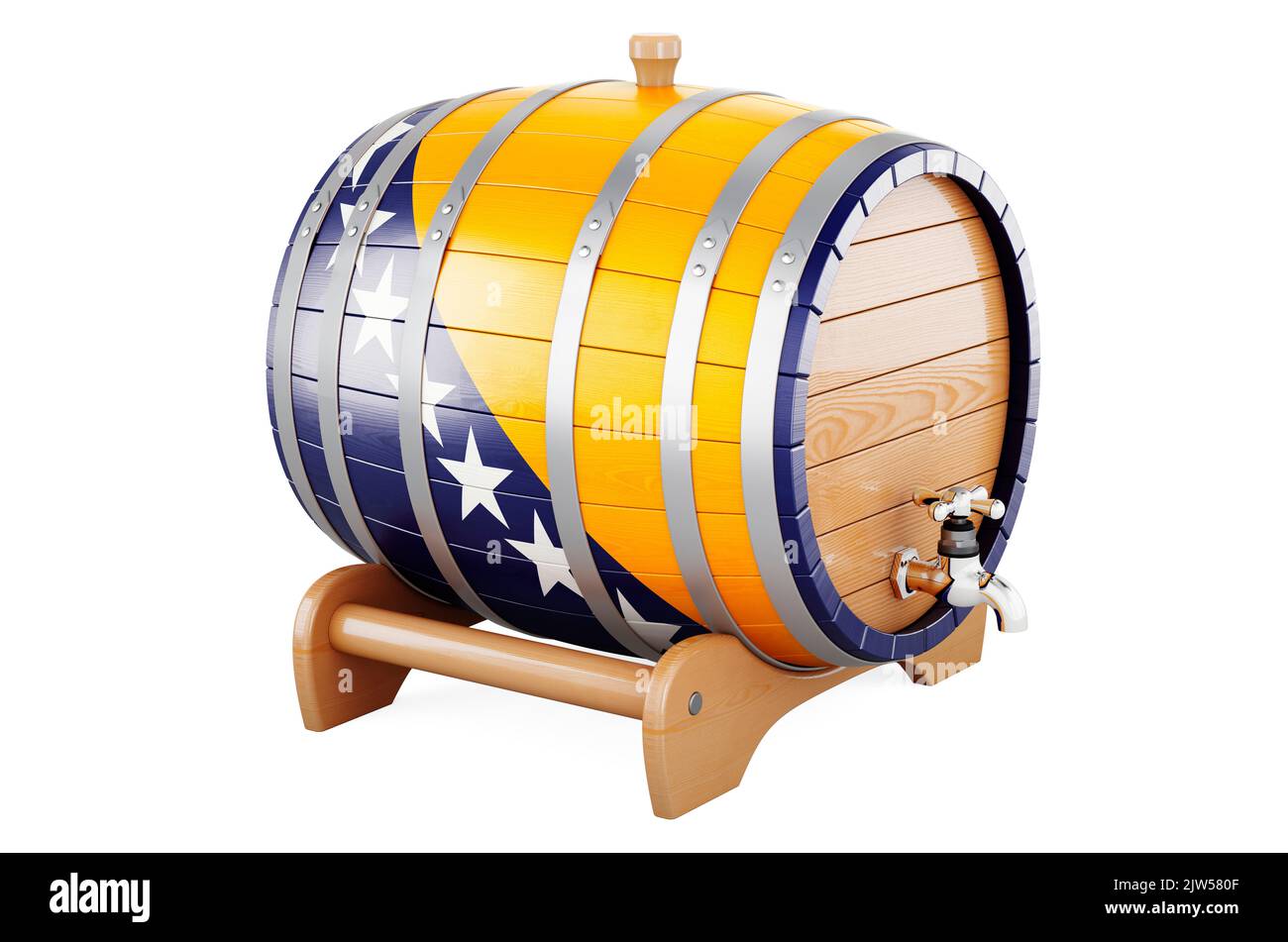 Wooden barrel with Bosnian and Herzegovinan flag, 3D rendering isolated ...