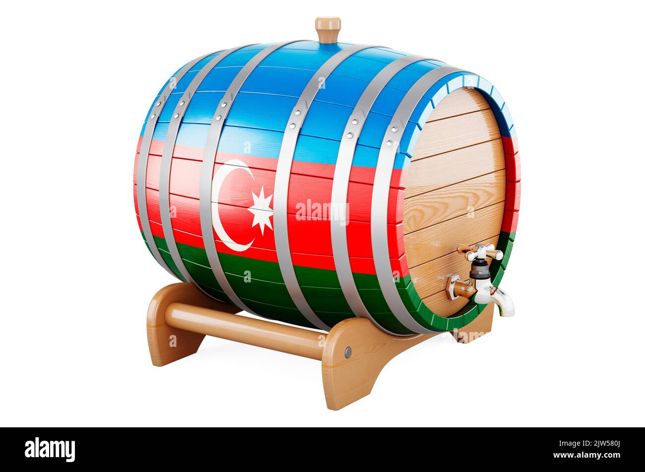 Wooden barrel with Azerbaijani flag, 3D rendering isolated on white ...