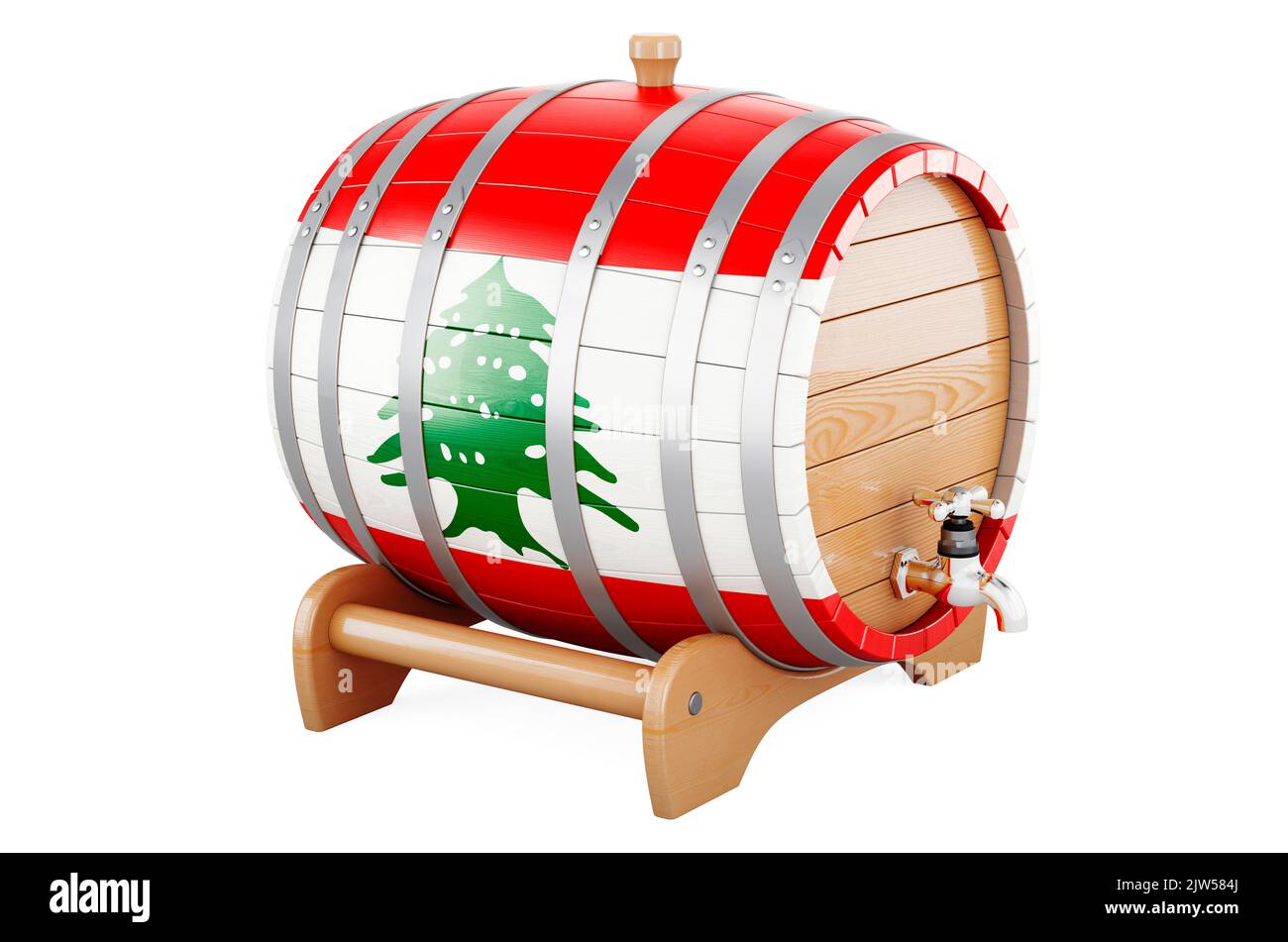 Wooden barrel with Lebanese flag, 3D rendering isolated on white ...