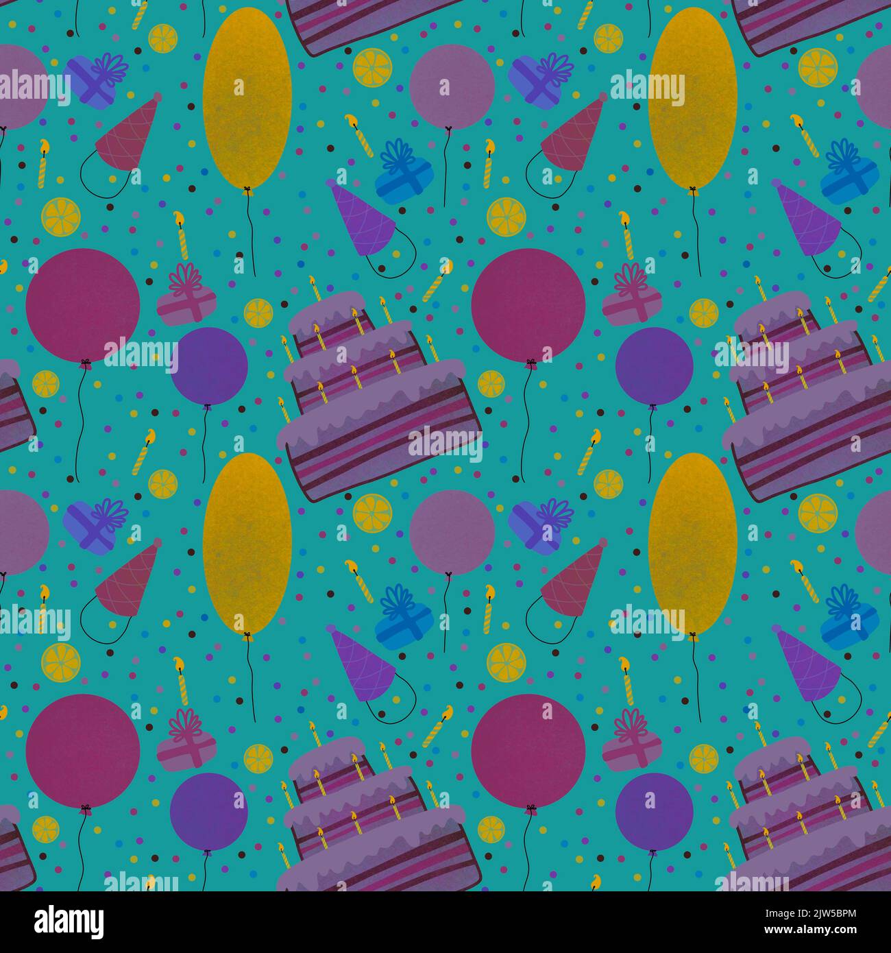 Birthday cake and balloons seamless festive pattern for kids and ...