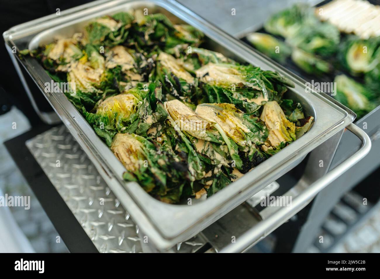 Vegan BBQ, grilled cos lettuce, or Romaine lettuce Stock Photo