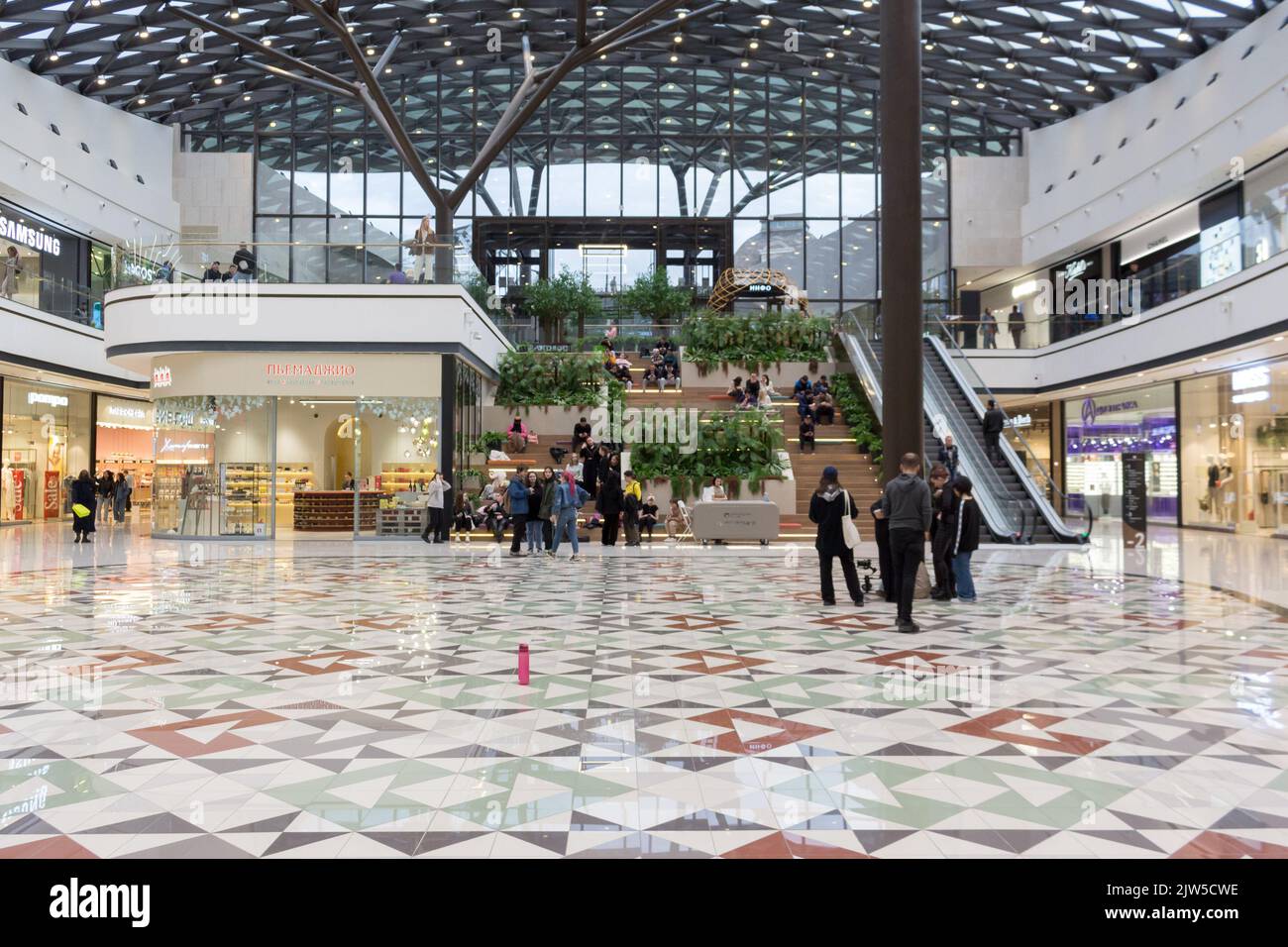 Moscow, Russia - May 18 2022: Paveletskaya Plaza shopping center, next ...
