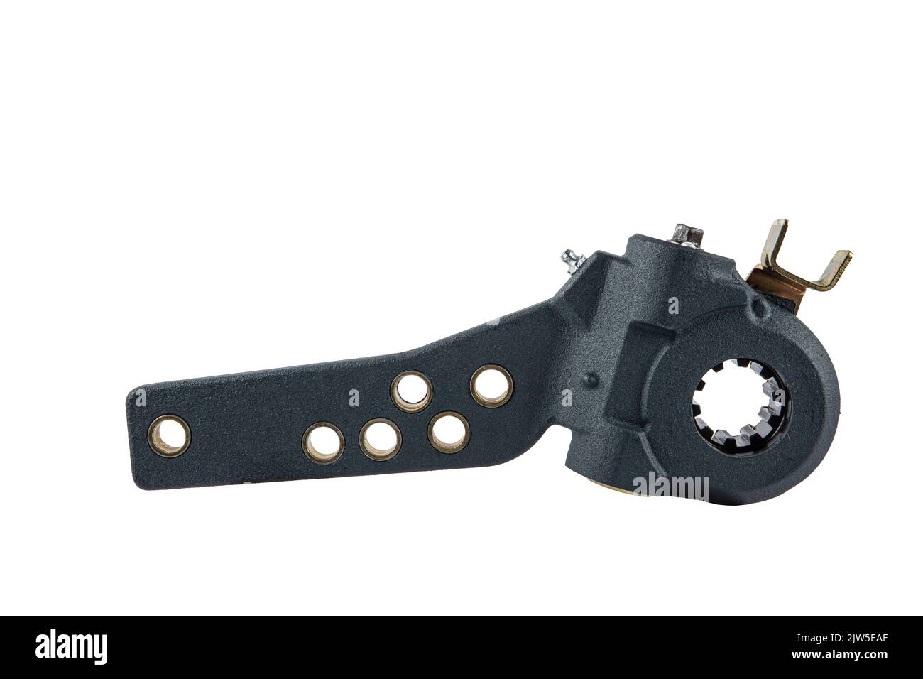 Slack adjuster.Brake slack adjuster on the gray background. Truck parts. Car parts. Parts on the gray background. Ratchet Stock Photo