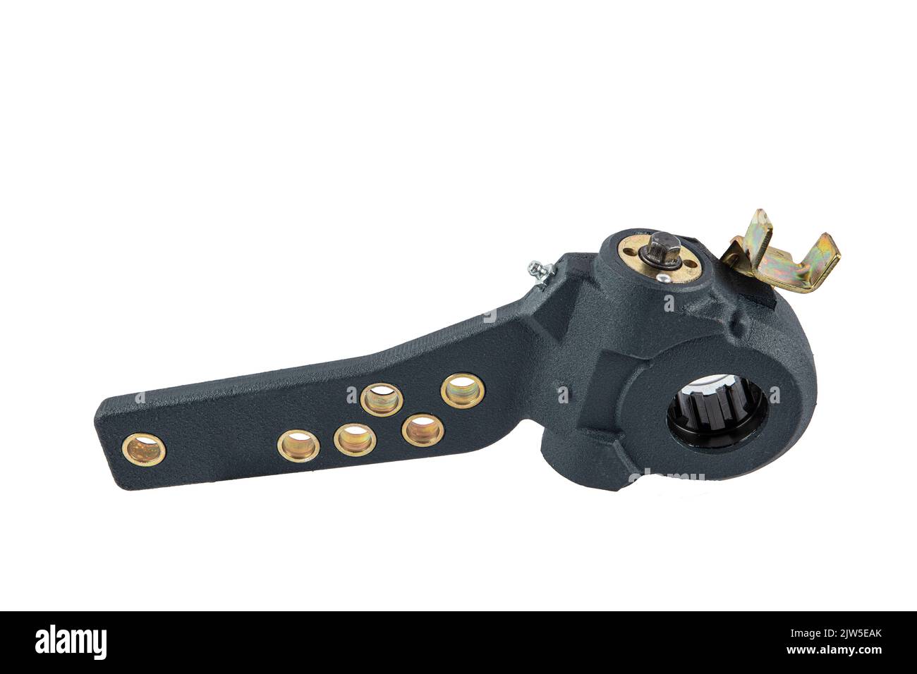 Slack adjuster.Brake slack adjuster on the gray background. Truck parts. Car parts. Parts on the gray background. Ratchet Stock Photo