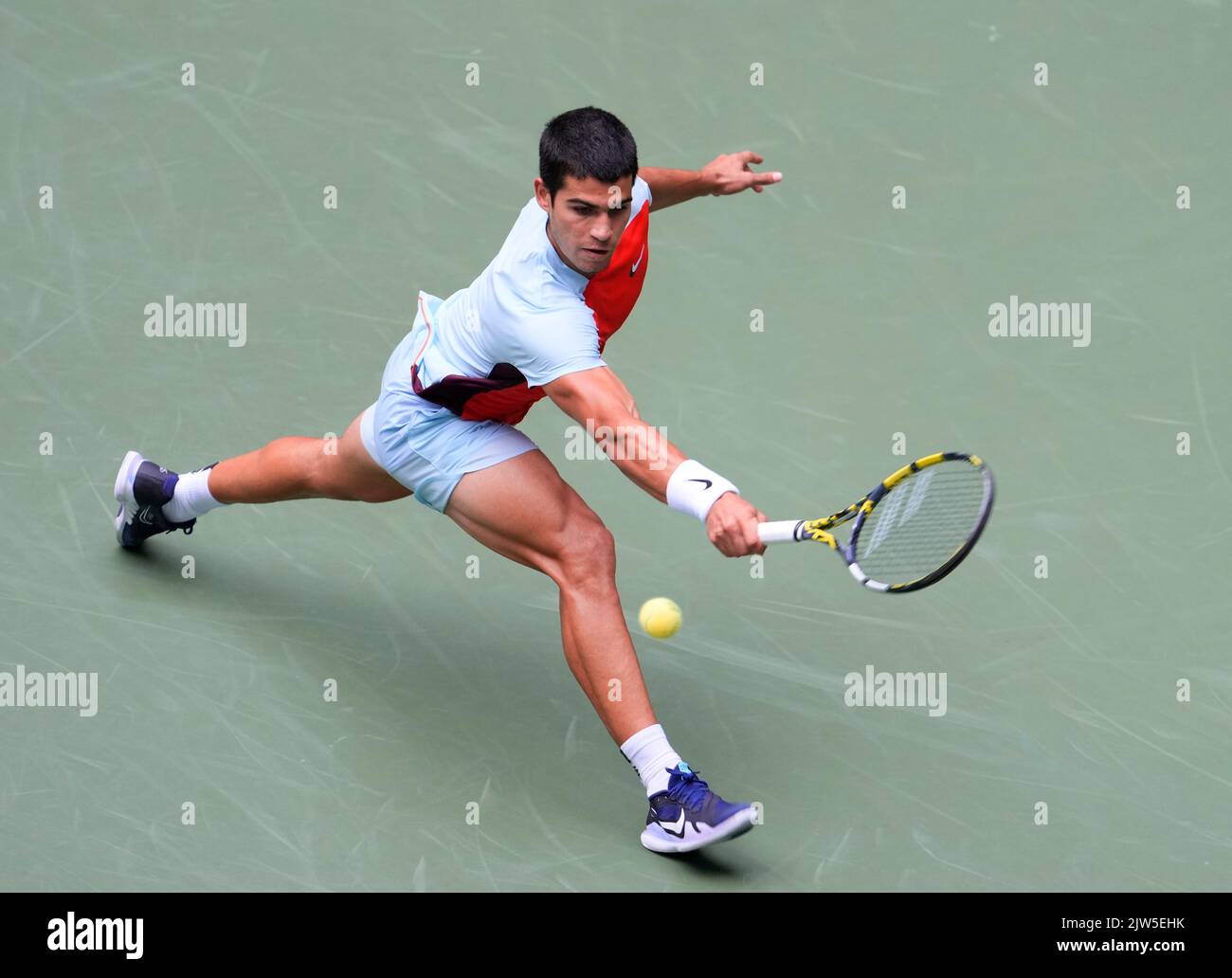 September 3, 2022: Carlos Alcaraz (ESP) leads Jenson Brooksby (USA) 6-3 6-3, after 2 sets at the US Open being played at Billie Jean King Ntional Tennis Center in Flushing, Queens, New York/USA © Grace Schultz/CSM Stock Photo