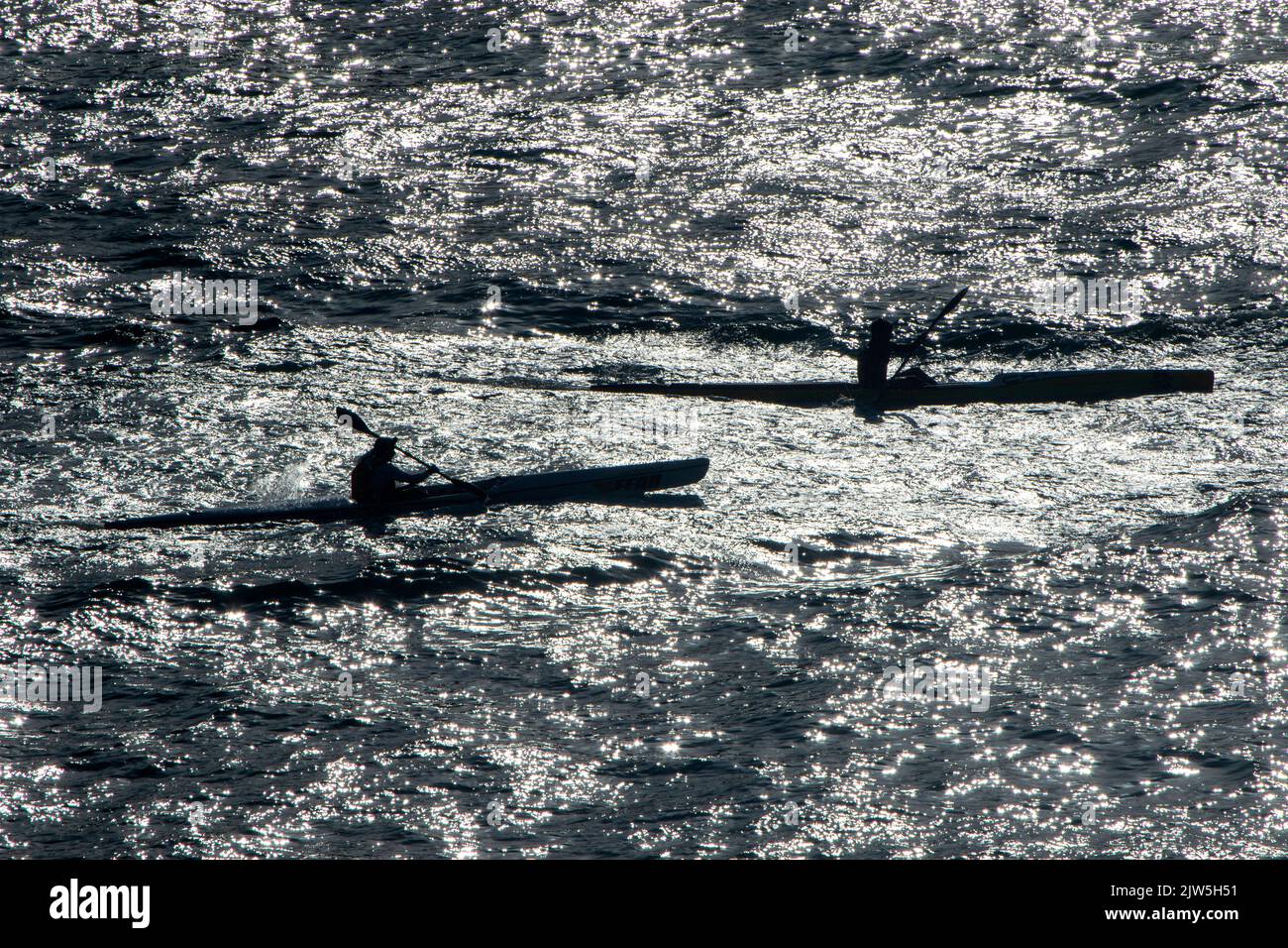 Canoeing in the Mediterranean Sea in Ibiza Spain Stock Photo