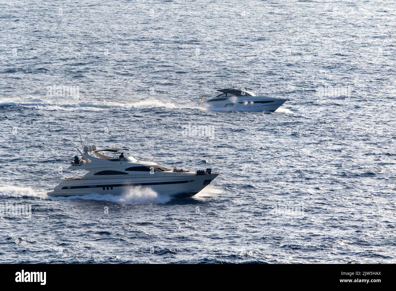 Boats on the Mediterranean Sea in Ibiza in Spain Stock Photo