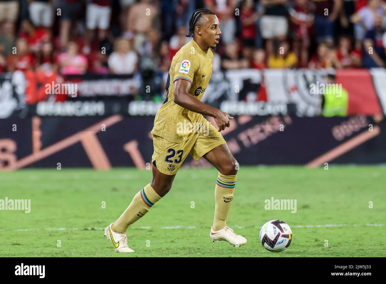 Seville, Seville, Spain. 3rd Sep, 2022. Jules Kounde of FC Barcelona runs with the ball during the La Liga Santader match between Sevilla CF and FC Barcelona at Ramon Sanchez Pizjuan in Seville, Spain, on September 03, 2022. (Credit Image: © Jose Luis Contreras/DAX via ZUMA Press Wire) Stock Photo