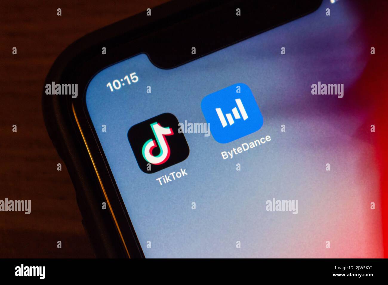 Vancouver, CANADA - Sep 3 2022 : Chinese social media video app TikTok and ByteDance icons on an iPhone. Stock Photo