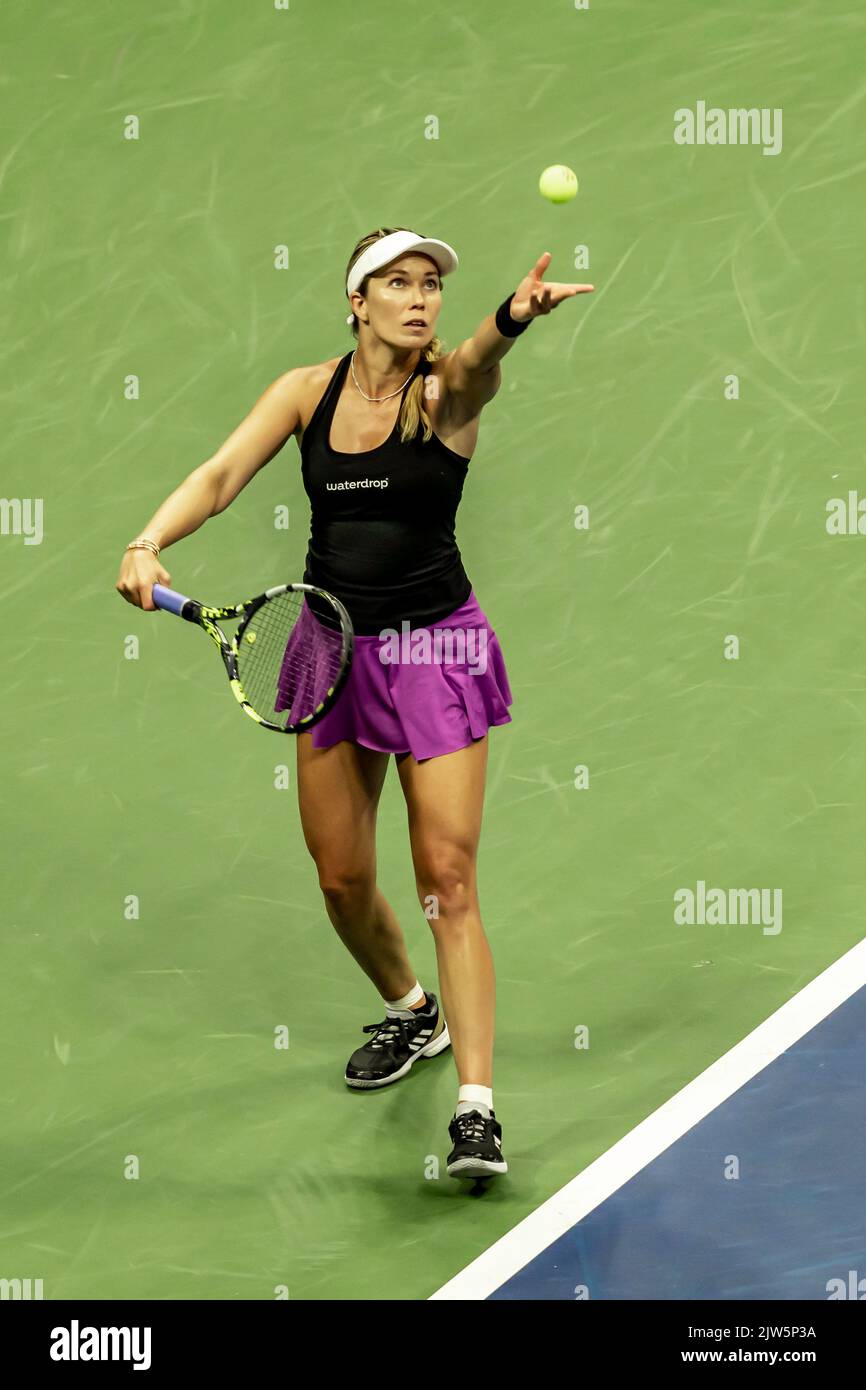 Danielle Collins (USA) competing in the first round of at the 2022 US