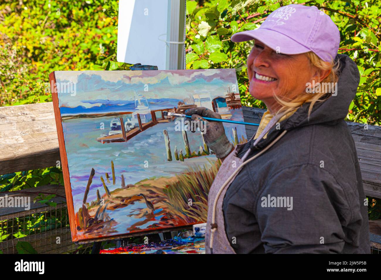 Paintings and artists at the 2022 Grand Prix of Art in Steveston British Columbia Canada Stock Photo