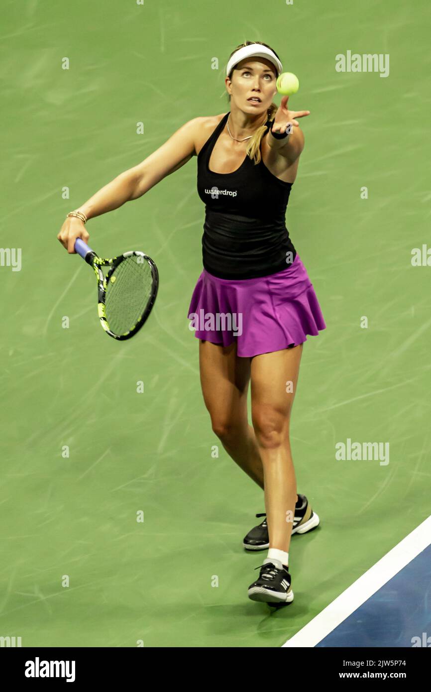 Danielle Collins (USA) competing in the first round of at the 2022 US