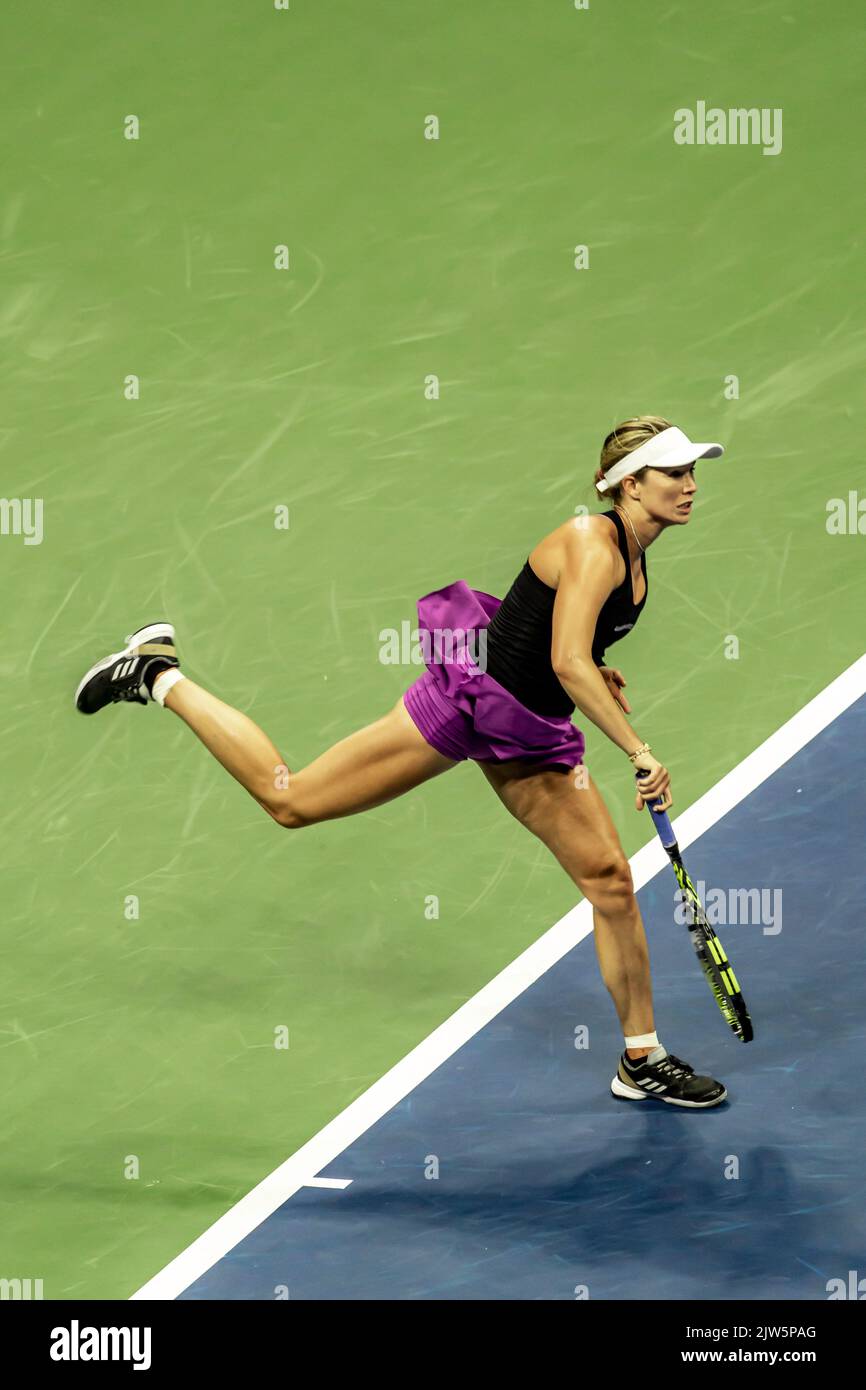 Danielle Collins (USA) competing in the first round of at the 2022 US