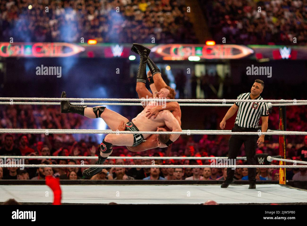 Cardiff, Wales, UK. 3rd Sep, 2022. Gunther vs. Sheamus Intercontinental Title Match during the WWE ‘Clash At The Castle' wrestling event at the Principality Stadium in Cardiff. Credit: Mark Hawkins/Alamy Live News Stock Photo