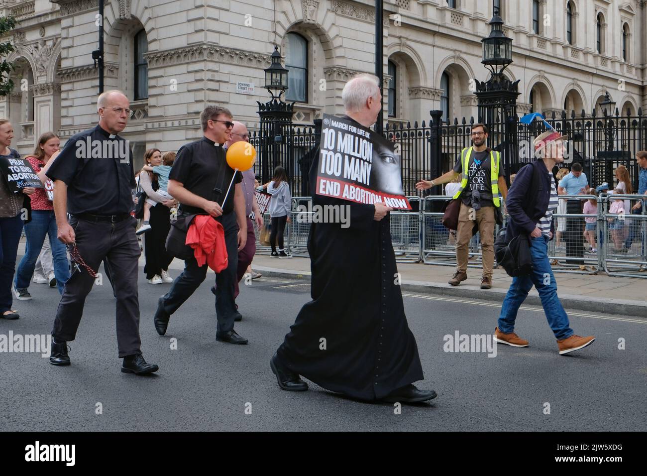 London, UK, 3rd September, 2022. Pro-life Christian groups and religious leaders including bishops, took part in an annual march through Westminster to Parliament Square, 'to protect the rights of the unborn' believing life begins from conception. This year the group marked 10 million abortions carried out in the UK since the 1967 Abortion Act was passed. Credit: Eleventh Hour Photography/Alamy Live News Stock Photo