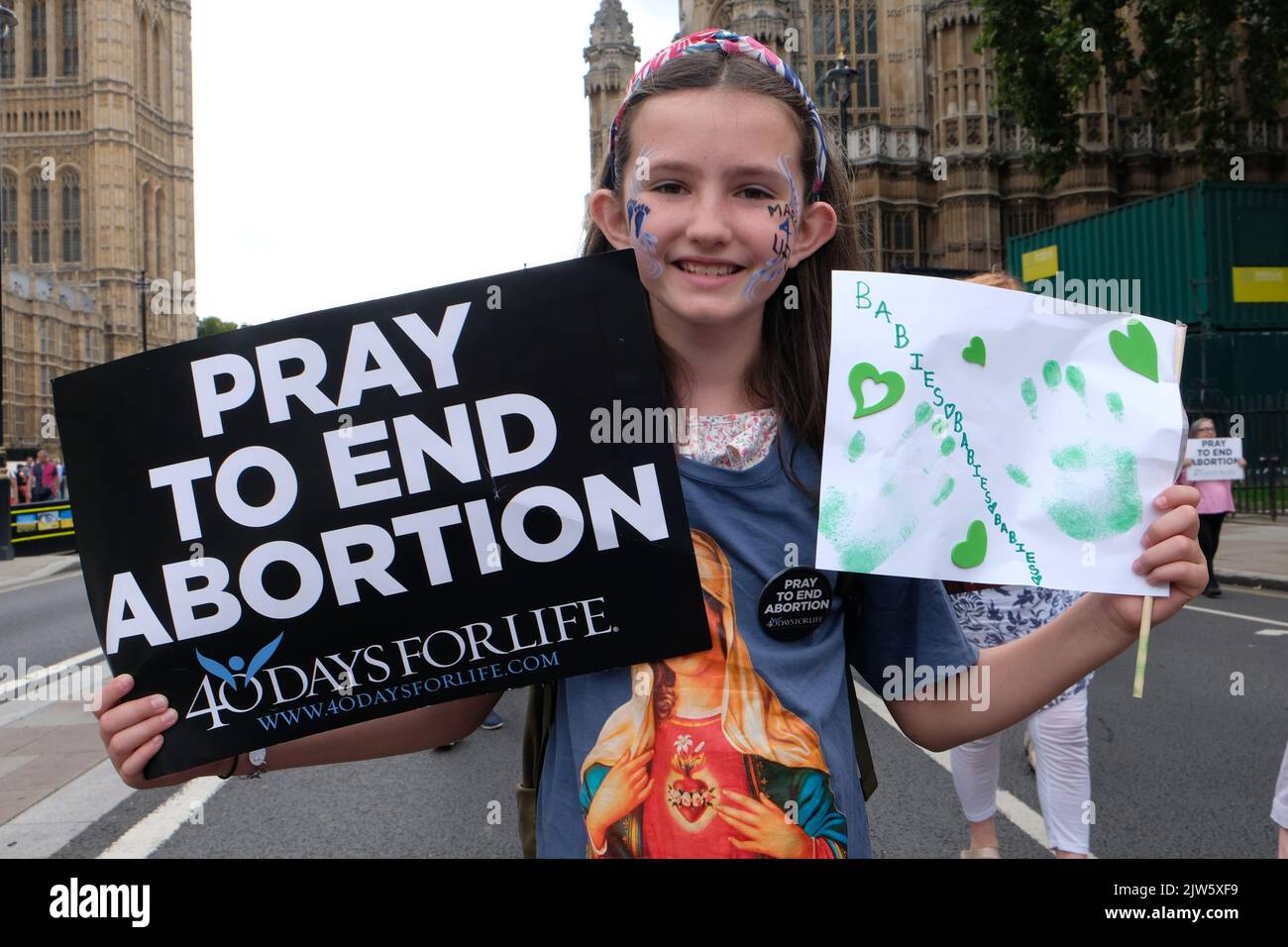 London, UK, 3rd September, 2022. Pro-life Christian groups and religious leaders including bishops, took part in an annual march through Westminster to Parliament Square, 'to protect the rights of the unborn' believing life begins from conception. This year the group marked 10 million abortions carried out in the UK since the 1967 Abortion Act was passed. Credit: Eleventh Hour Photography/Alamy Live News Stock Photo