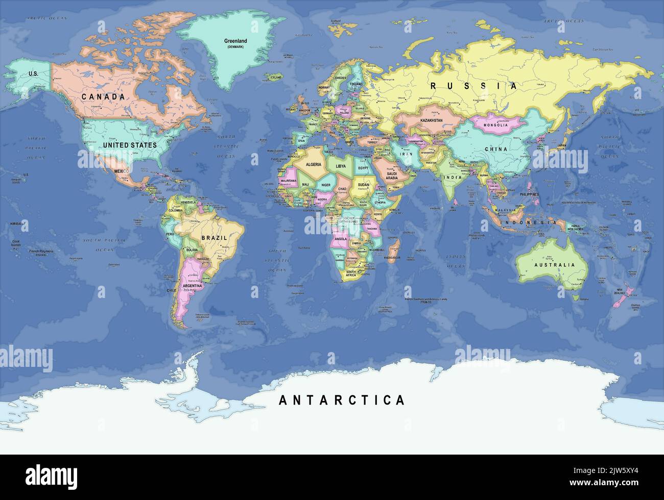 World map continents labeled hi-res stock photography and images - Alamy