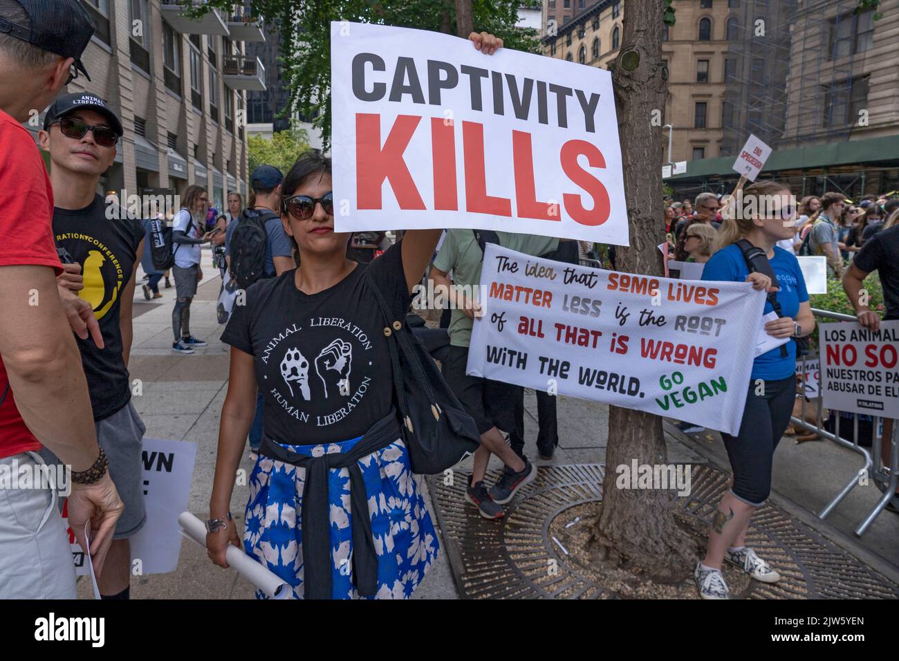 NEW YORK, NY - AUGUST 27, 2022: Hundreds of animal rights activists ...