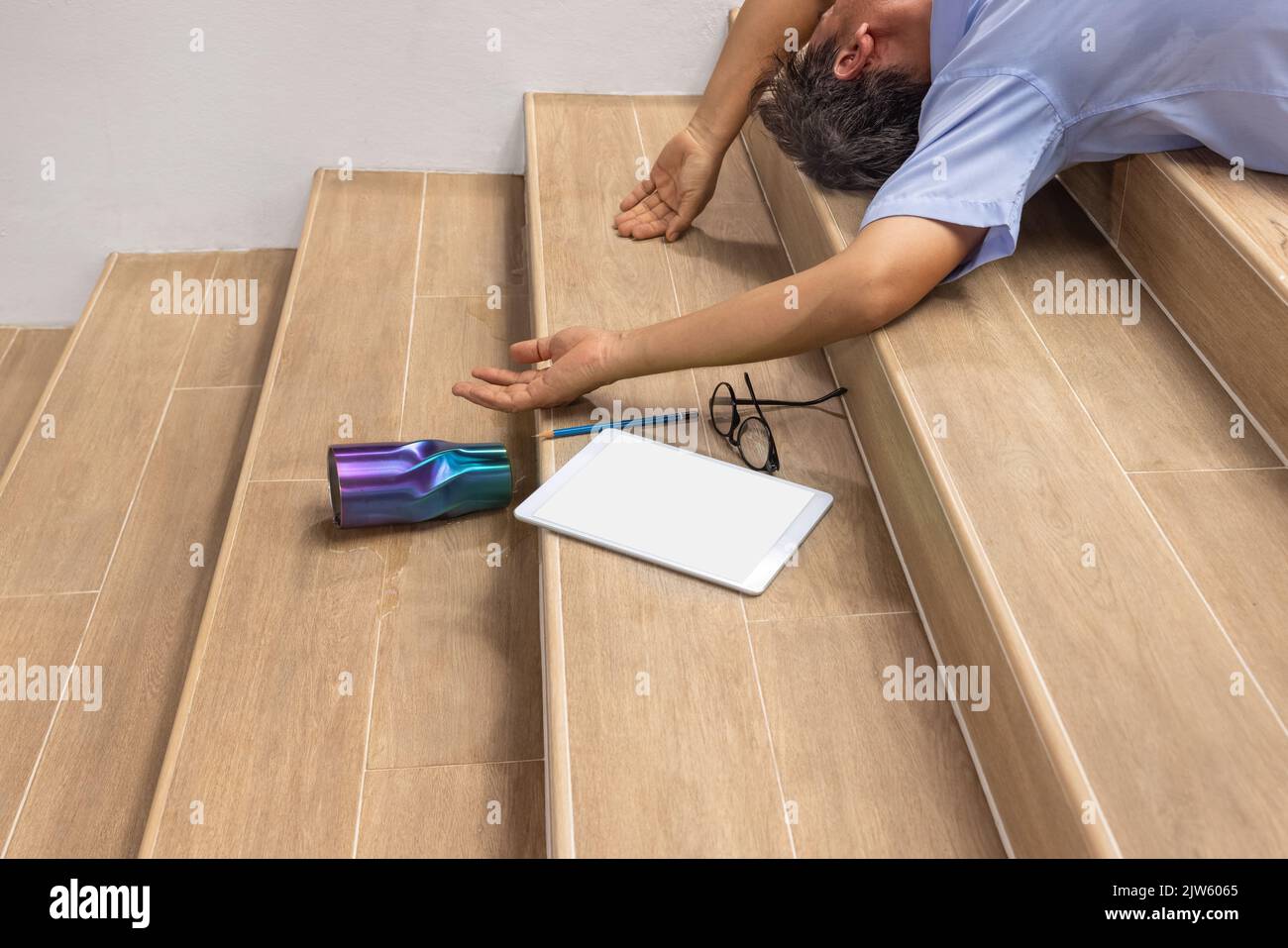 Senior man falling down stair by hypertension Stock Photo Alamy