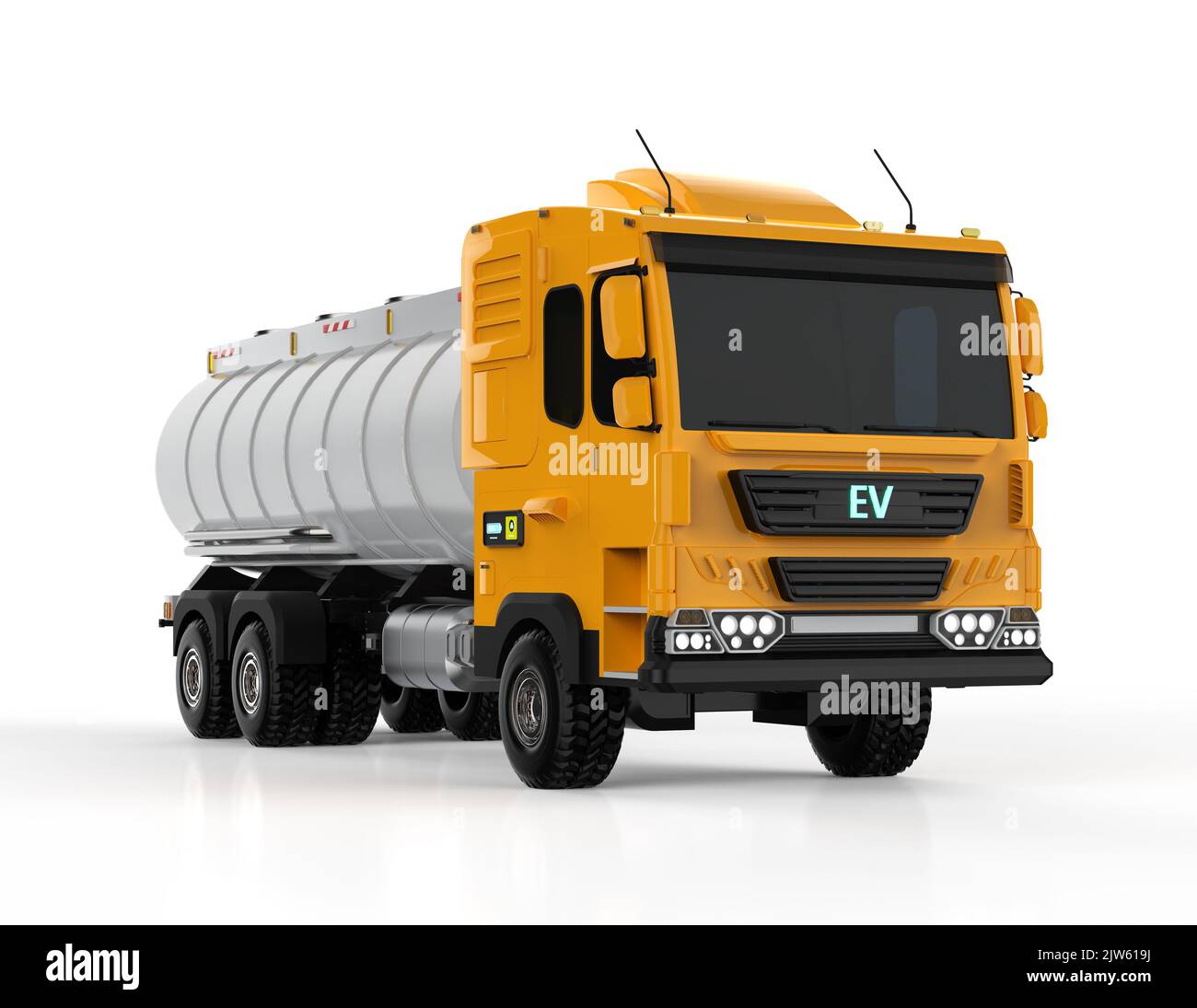 3d rendering logistic ev oil tank semi trailer truck or lorry on white background Stock Photo
