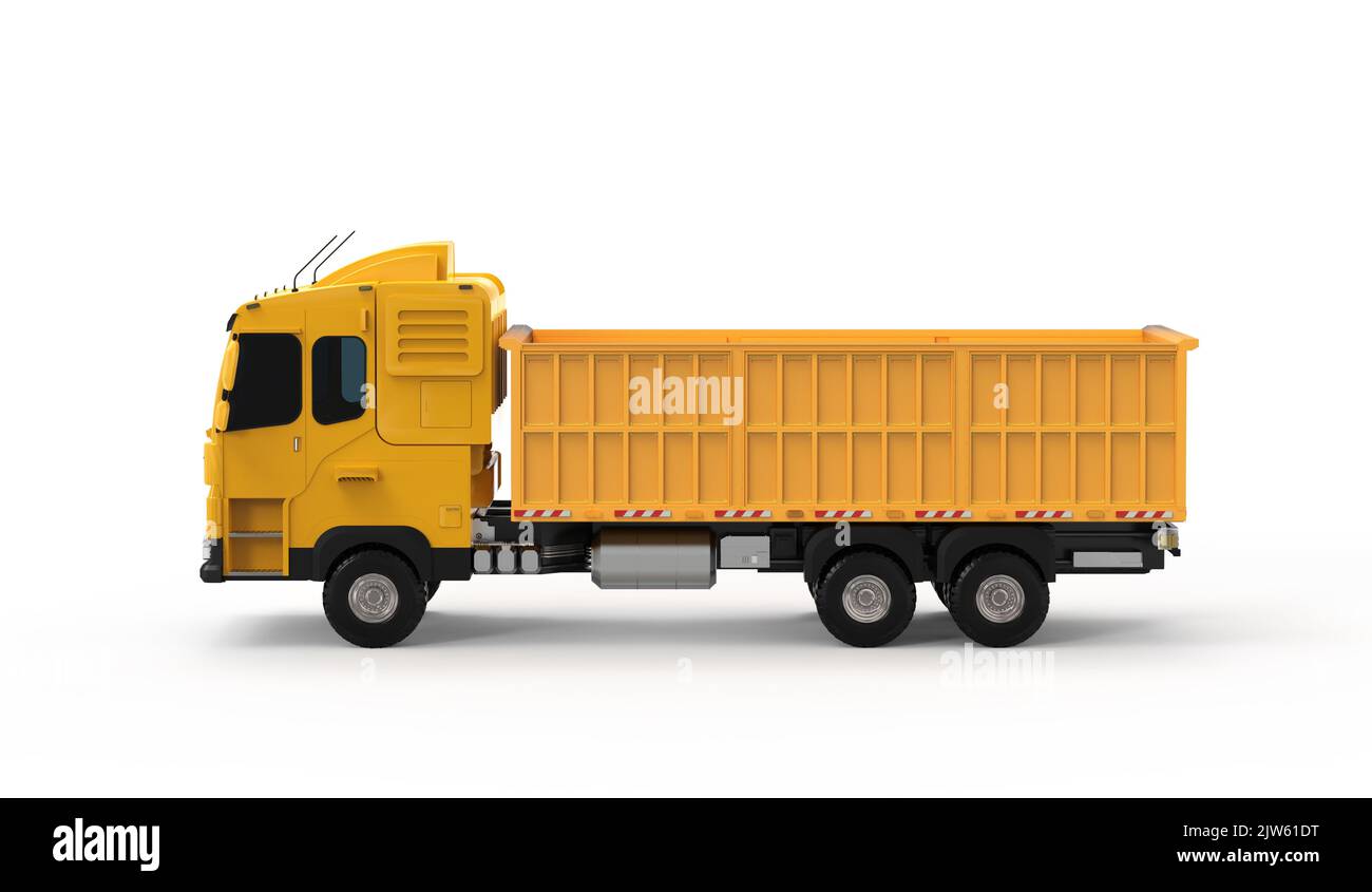 3d rendering yellow logistic tipping trailer truck or lorry on white background Stock Photo