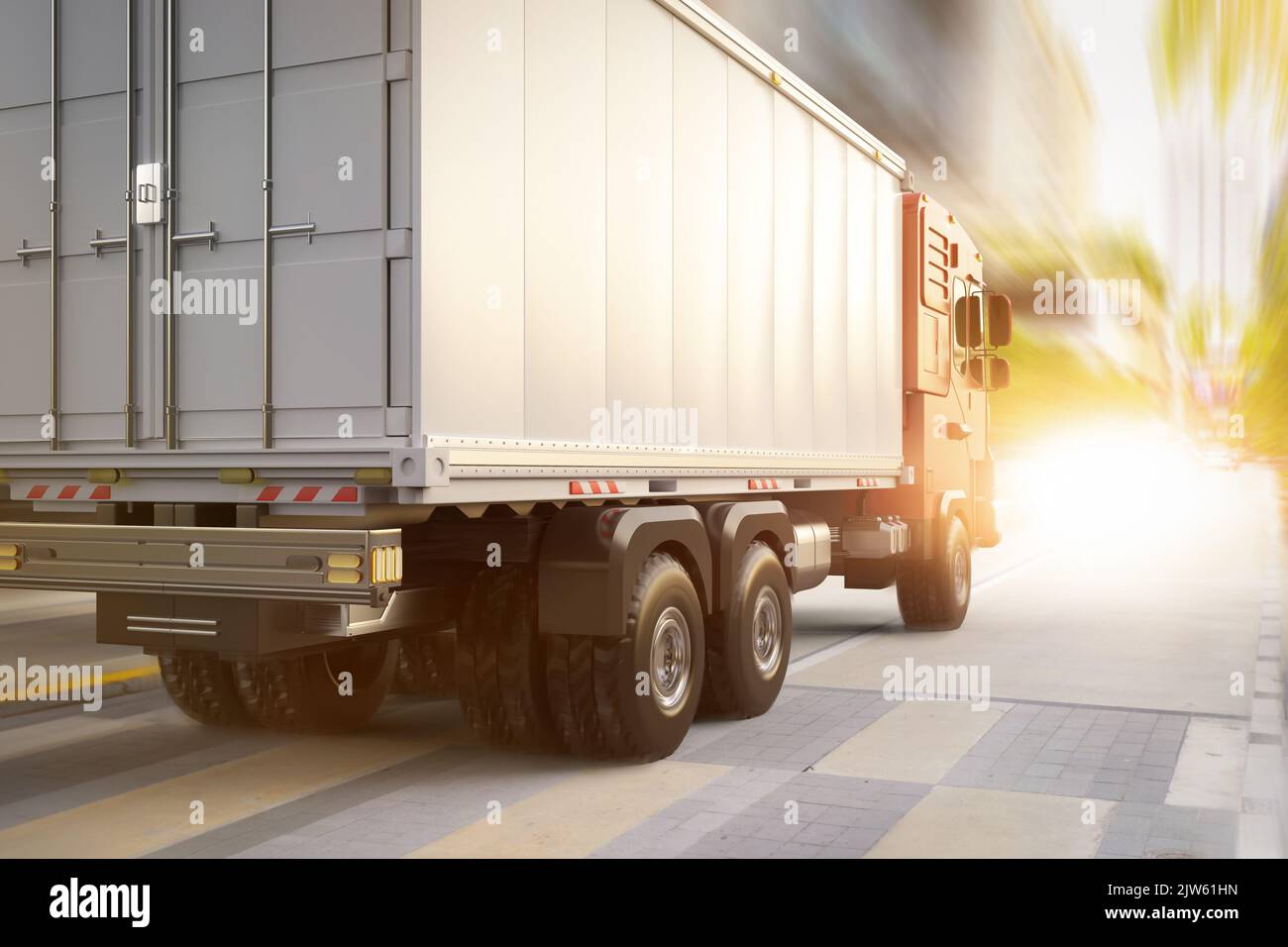3d rendering logistic van trailer truck or lorry on highway Stock Photo