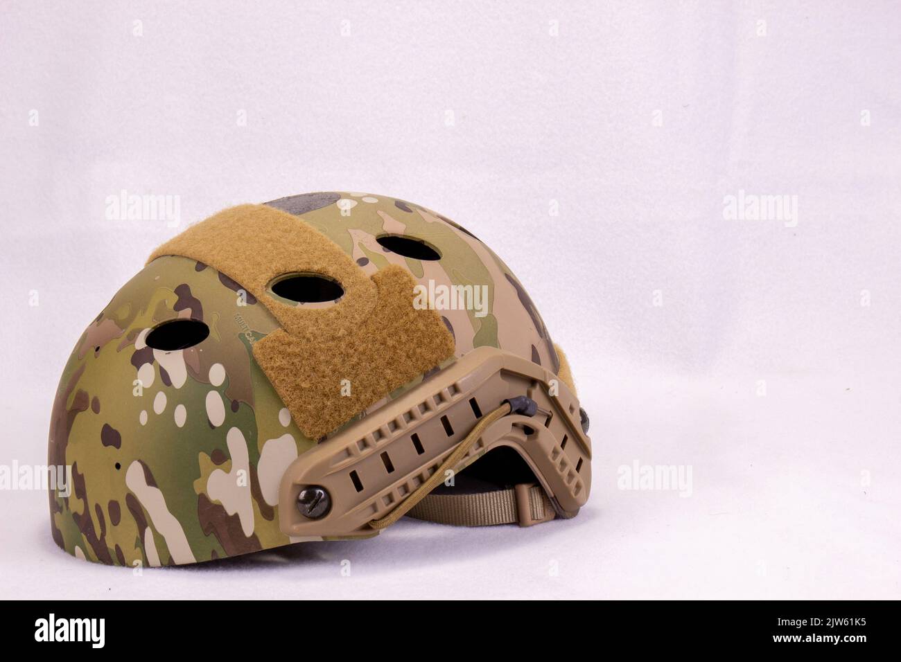 Camouflage American Military Helmet Used In Desert Storm Stock Photo ...
