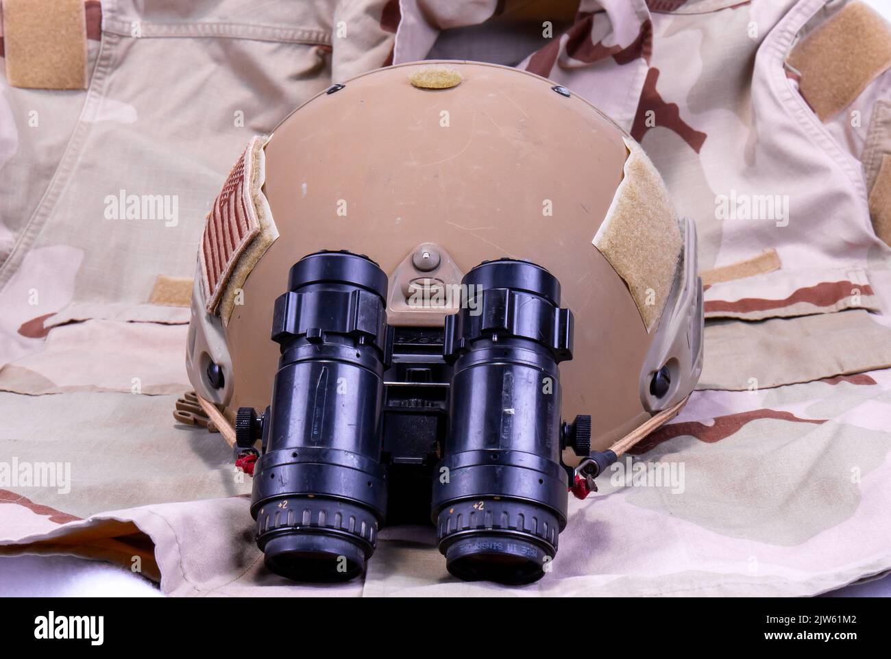Night Vision American Military Helmet On Desert Camouflage Uniform Stock Photo Alamy