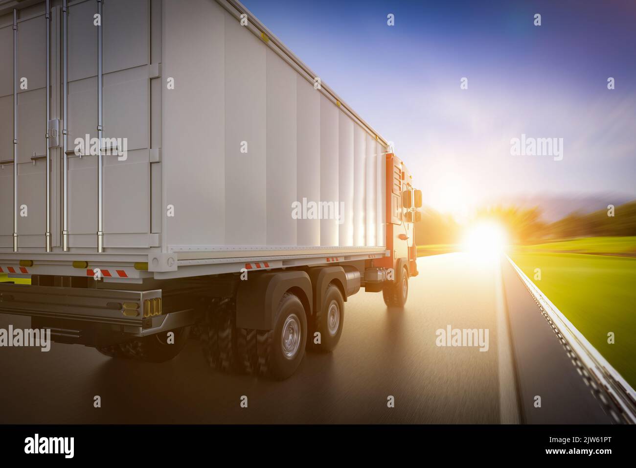 3d rendering logistic van trailer truck or lorry on highway Stock Photo