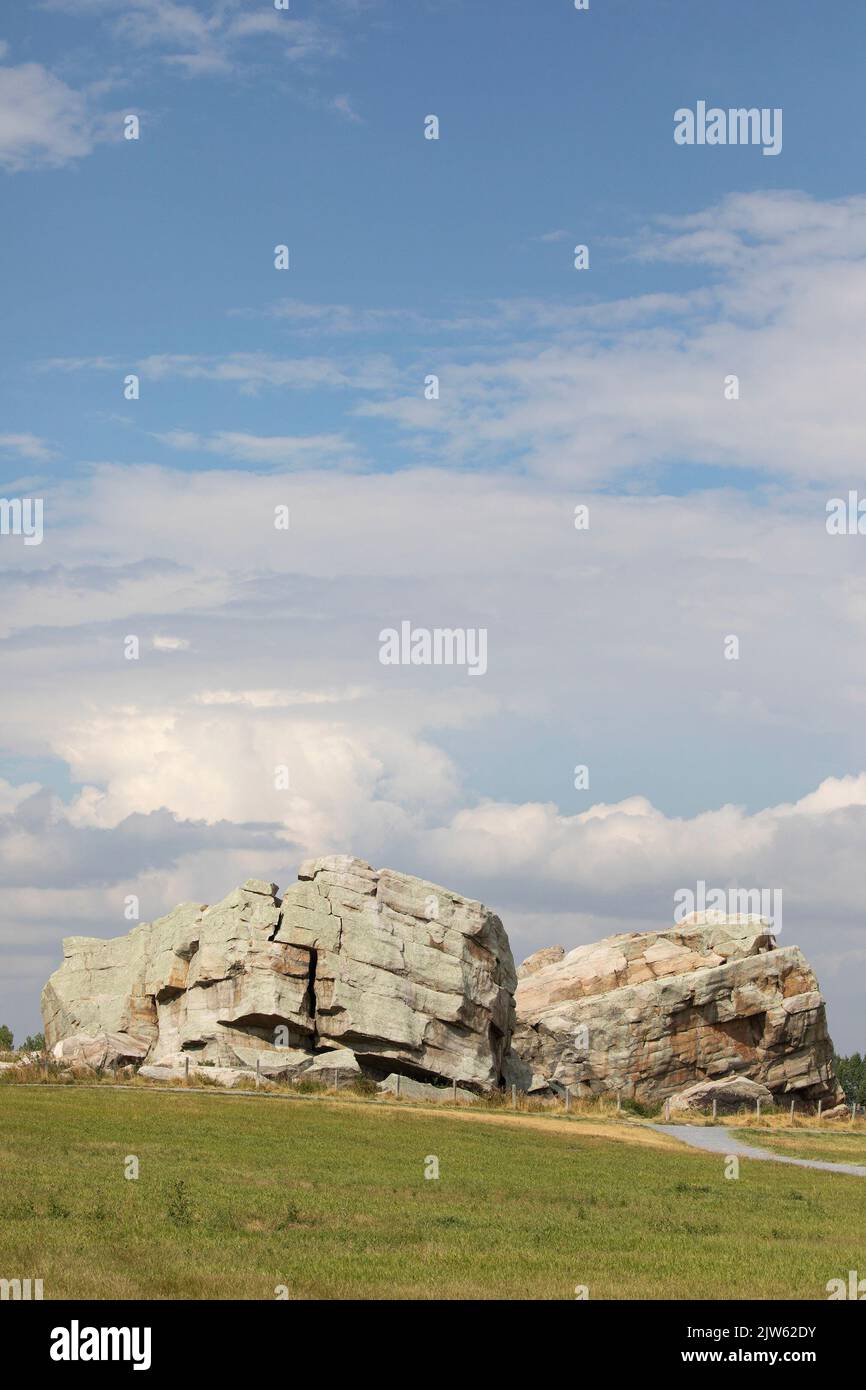 Okotoks Big Rock, the largest glacial erratic carried by glacier ice from Mount Edith Cavell in Rocky Mountains to the prairies during the Pleistocene Stock Photo