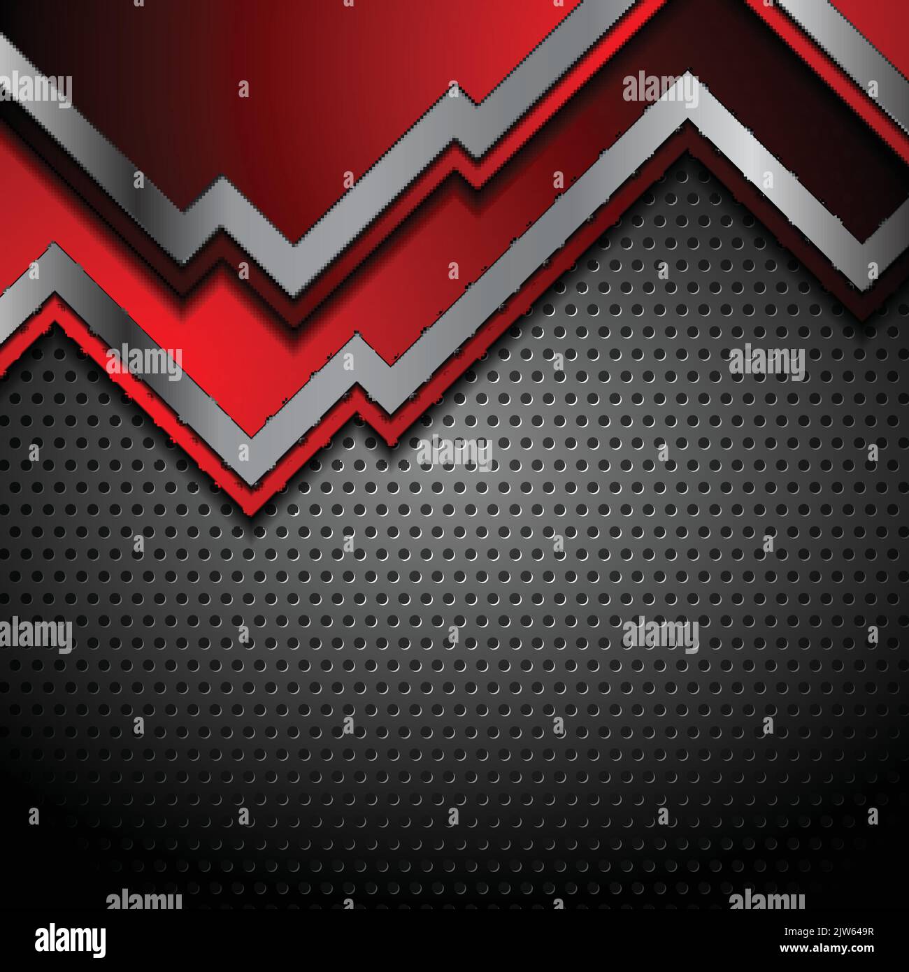 Bright red and perforated metallic abstract technology background ...