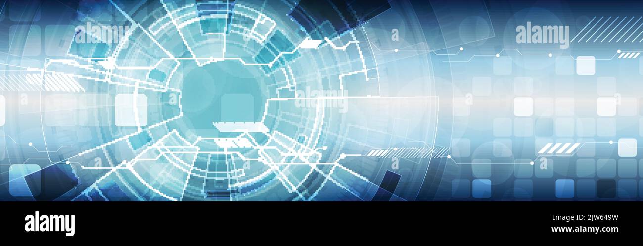 Abstract blue tech industrial web header banner. Vector geometric ...