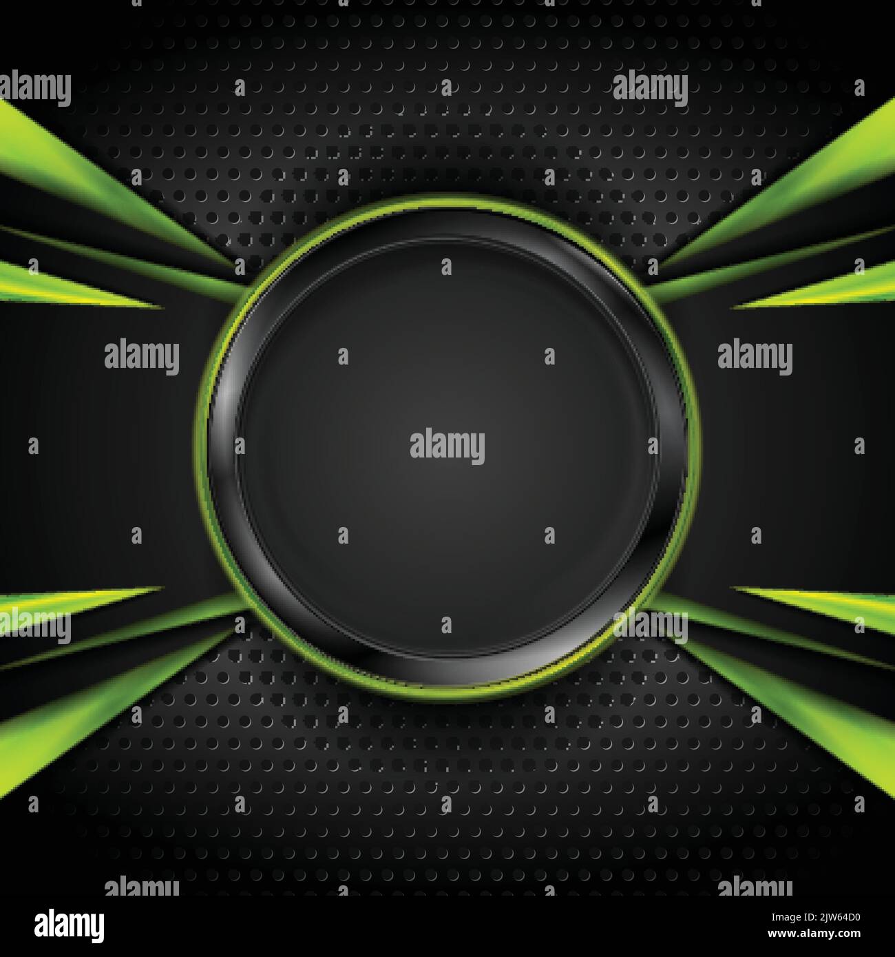 Green and black glossy tech elements on black perforated background. Abstract vector design Stock Vector
