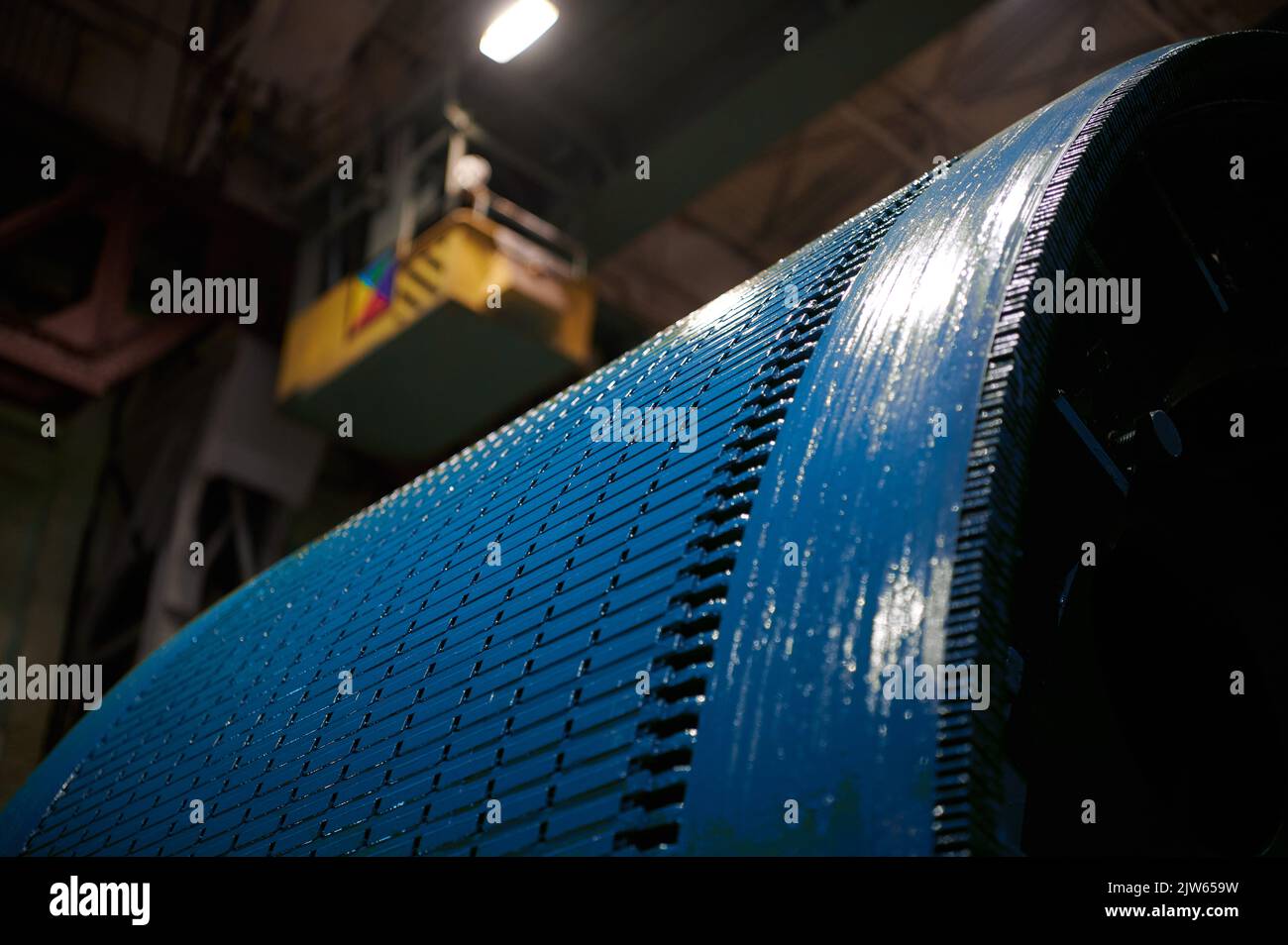 Fragment of a large rotor of a powerful electric motor, extremely close