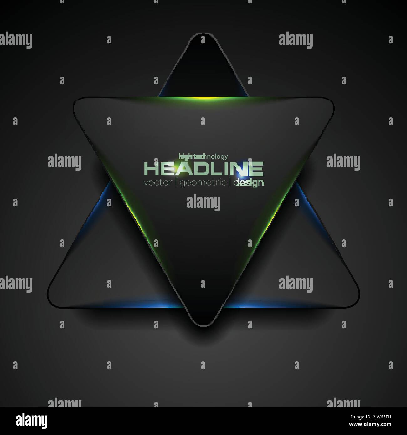 Black triangle with blue green neon light abstract background. Vector corporate design Stock Vector