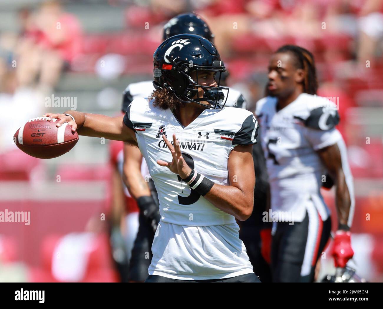 September 3, 2022 Bearcats QB Evan Prater 3 works to loosen his arm