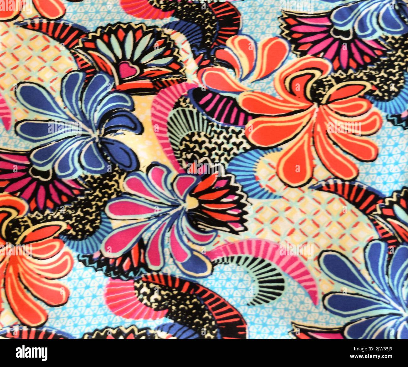 Bright Colorful Retro Floral Abstract Fabric Seamless Pattern Stock Photo