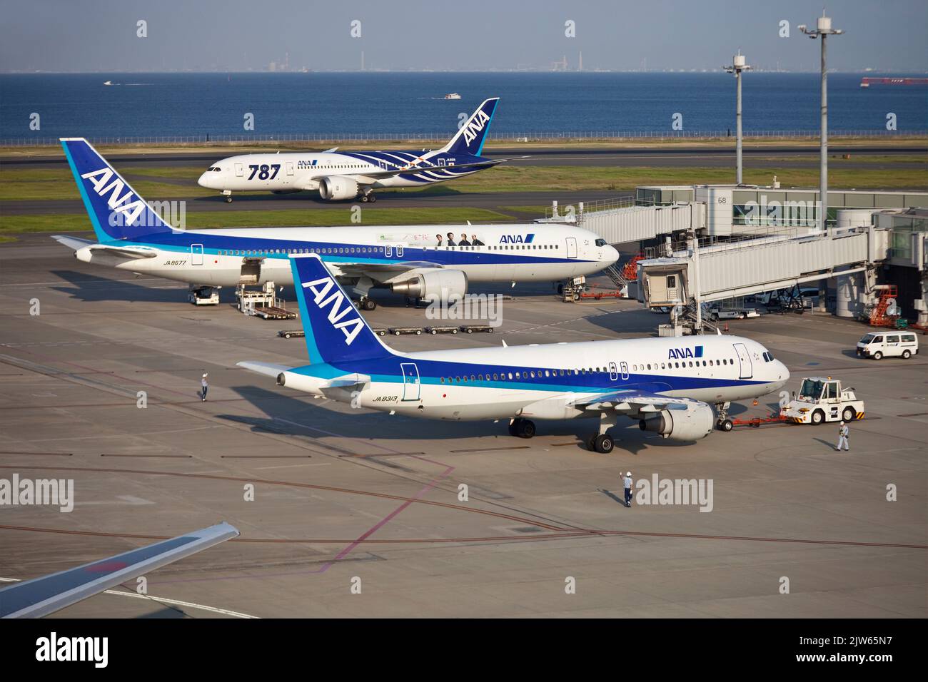 Planes landing, serviced or departing at Haneda Airport, Tokyo, Japan