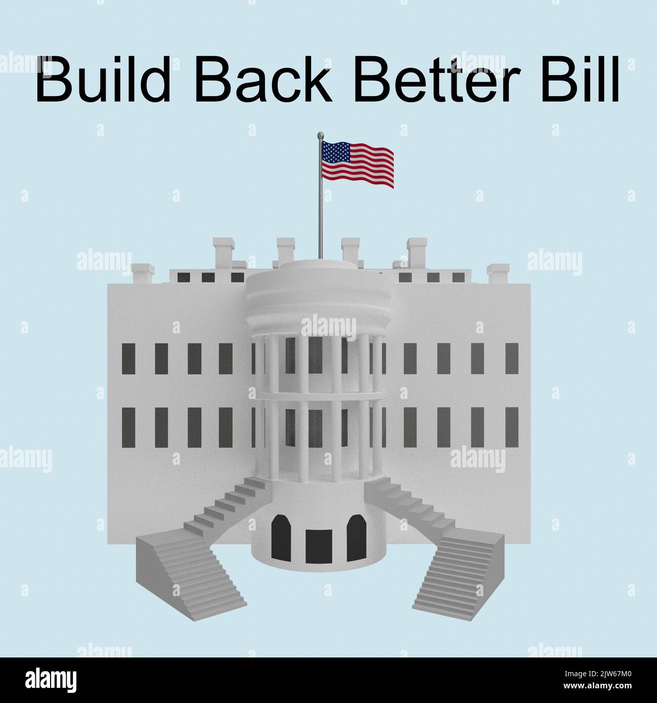 3D illustration of the White House with the script USA New President Agenda, isolated over blue gradient. Stock Photo