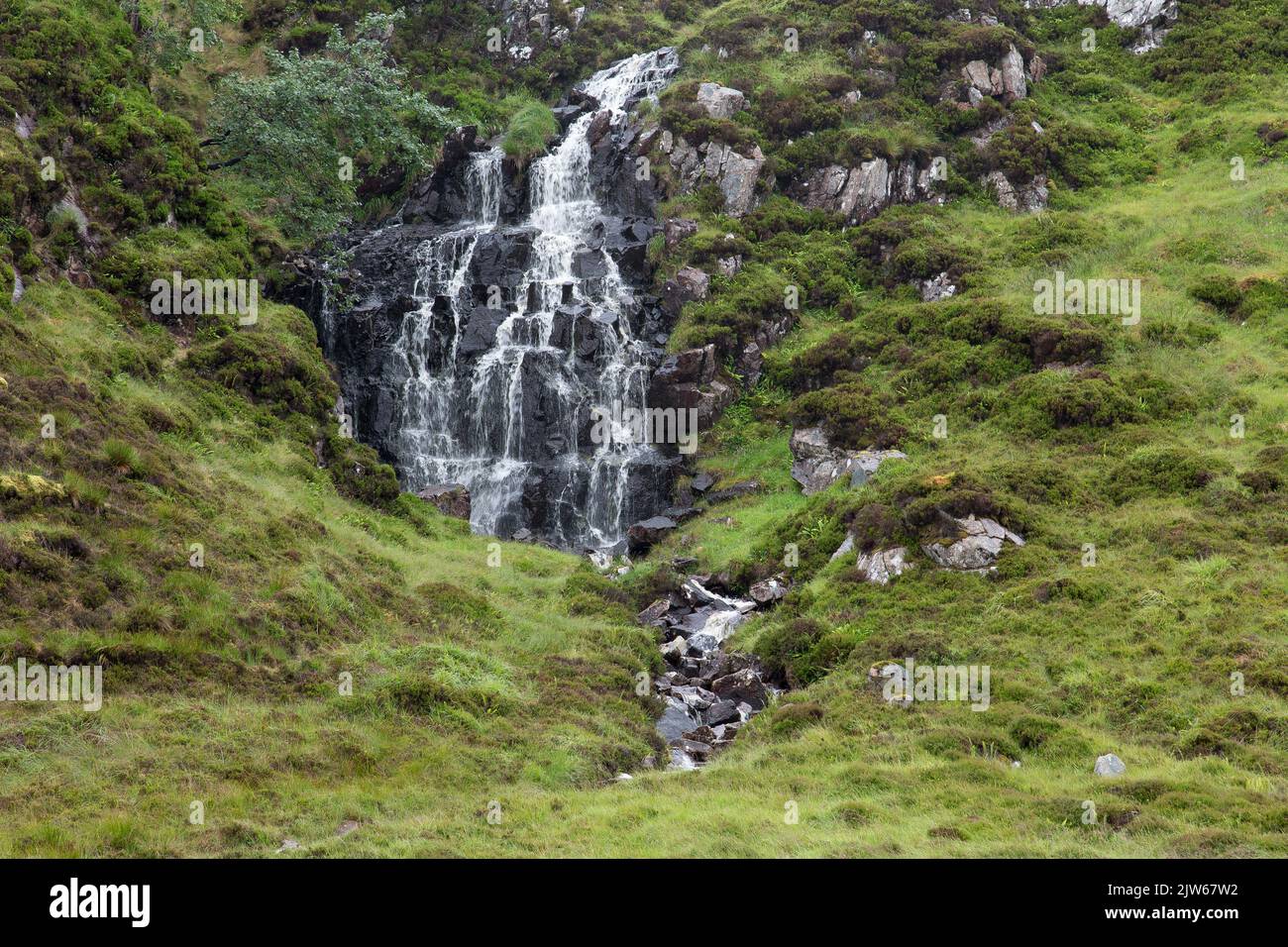 Waterfall, Glen Valtos, Uig, Lewis, Isle of Lewis, Hebrides, Outer Hebrides, Western Isles, Scotland, United Kingdom, Great Britain Stock Photo