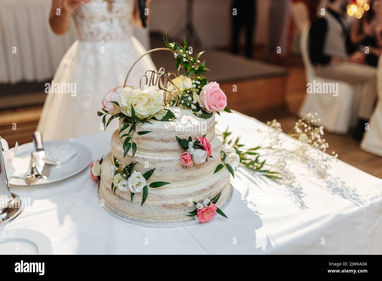 Beautiful wedding cake close-up Stock Photo