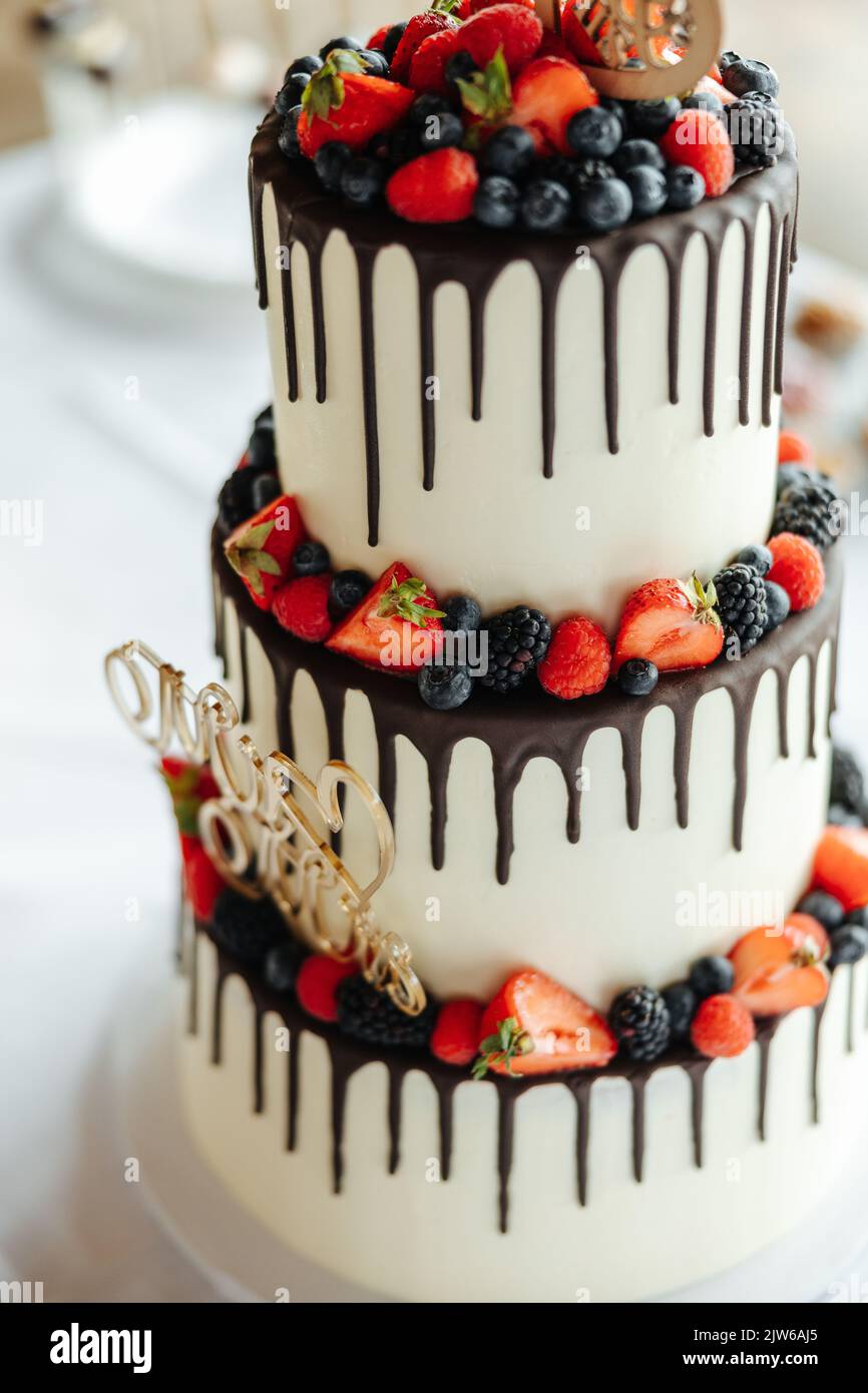 Beautiful wedding cake close-up Stock Photo