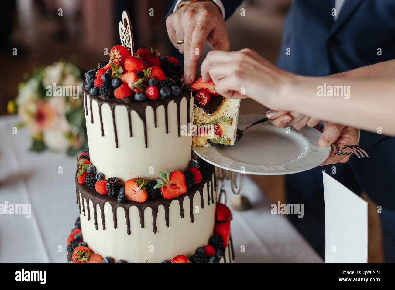 Beautiful wedding cake close-up Stock Photo