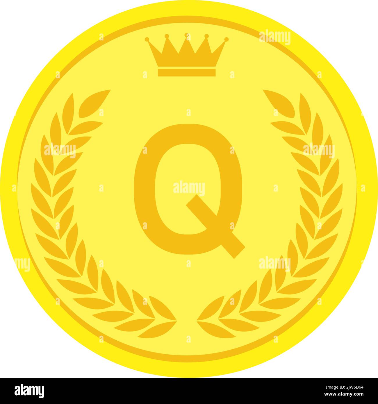Laurel wreath and crown alphabet coins, Q Stock Vector