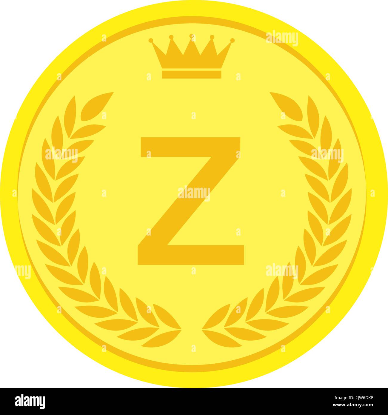 Laurel wreath and crown alphabet coins, Z Stock Vector
