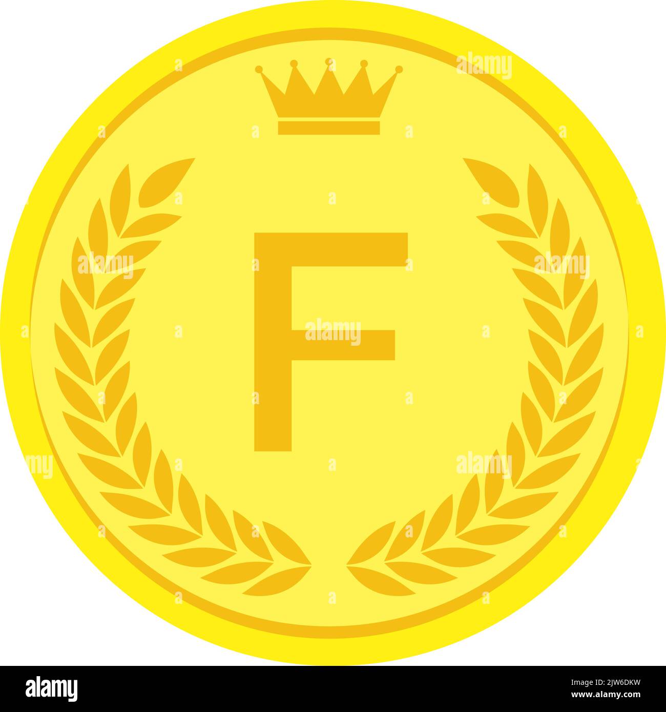 Laurel wreath and crown alphabet coins, F Stock Vector